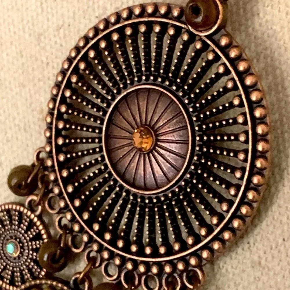 Men’s Boho Medallion Pendant Necklace – Bronze Tone with Faux Suede Cord